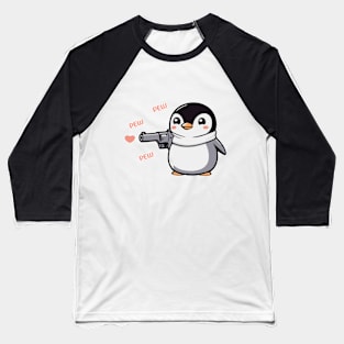 Lovely Penguin with Pistol and Hearts Baseball T-Shirt